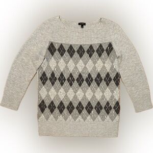 Talbots Light Gray Argyle Crew Neck Sweater